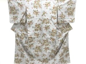 未使用品　草花模様織り出し手織り紬着物